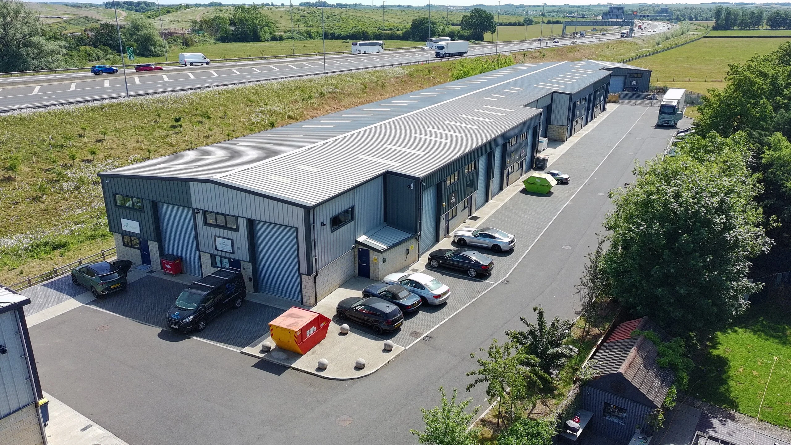 Industrial storage units with parking area